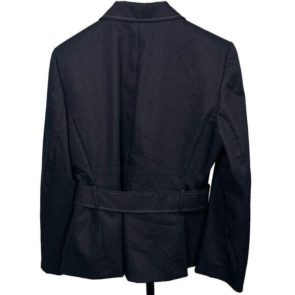 Tahari Arthur S. Levine Dark Gray Preppy Blazer 12 Tailored Belted Jacket Career - Picture 4 of 6